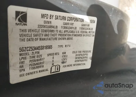 2005 Saturn Vue V6 из США, поврежденный, VIN 5GZCZ53445S818565